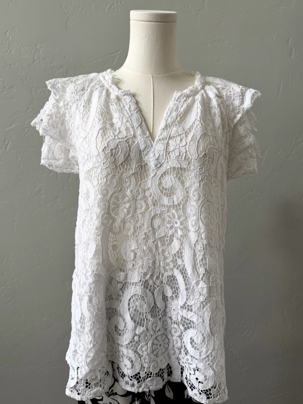 Nanette Lepore White Lace Resort Flutter Sleeve Blouse L - Picture 2 of 11